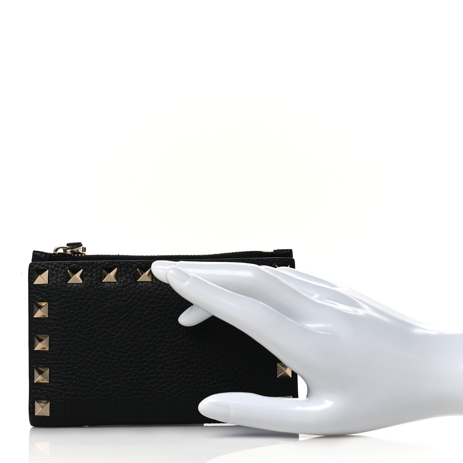 Valentino Garavani Grainy Calfskin Rockstud Coin Purse Card Holder Black 2 of 9