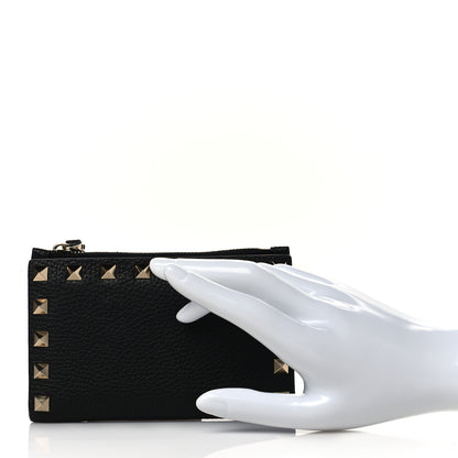 Valentino Garavani Grainy Calfskin Rockstud Coin Purse Card Holder Black 2 of 9