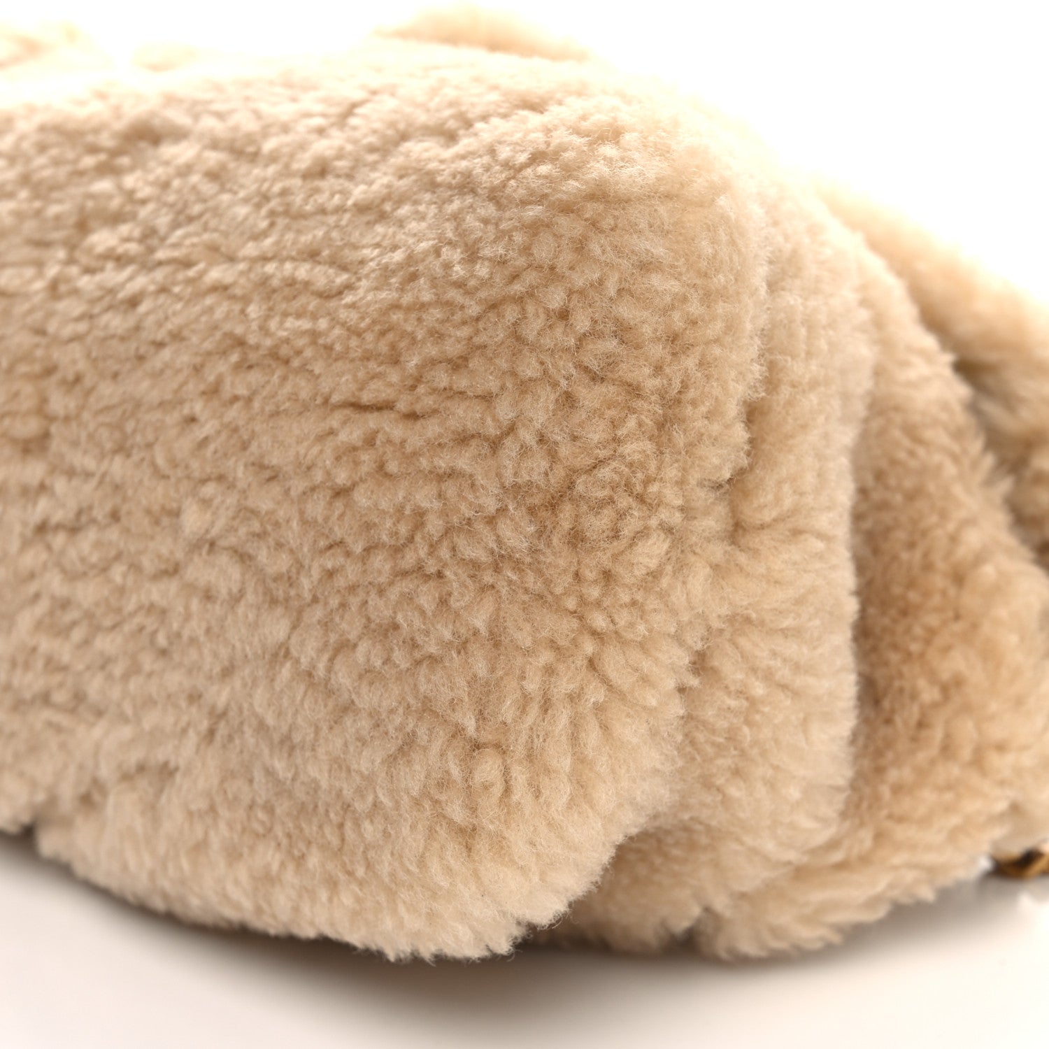 Saint Laurent Merino Shearling Lambskin Quilted Small Loulou Puffer Monogram Chain Satchel Natural Beige 11 of 12
