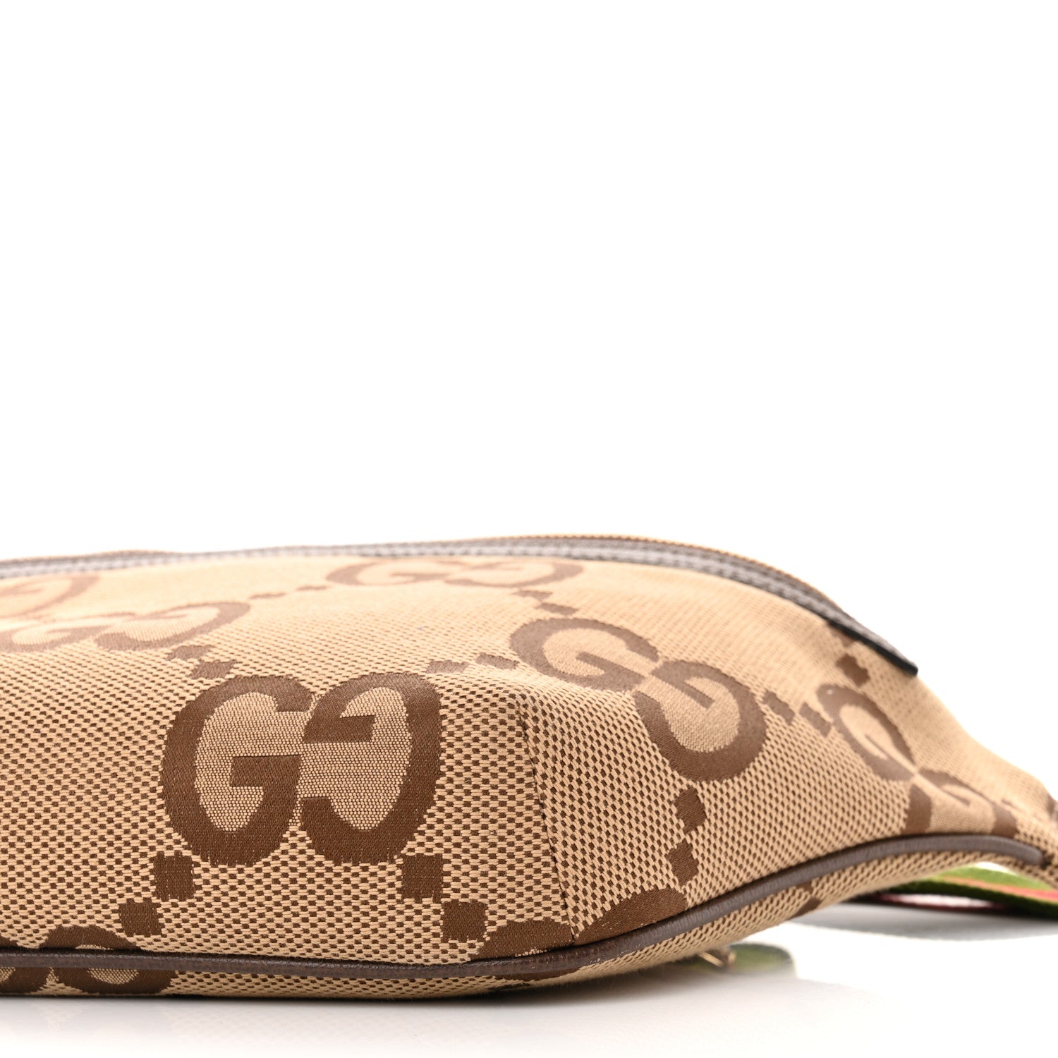 Gucci Monogram Jumbo GG Textured Dollar Calfskin Web Belt Bag Camel Ebony New Acero 8 of 8