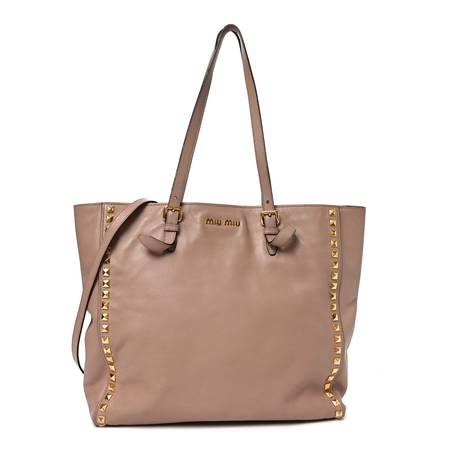 Miu Miu Soft Calf Studded Shopping Tote Cammeo 1 of 12
