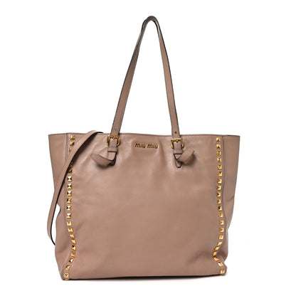 Miu Miu Soft Calf Studded Shopping Tote Cammeo 1 of 12