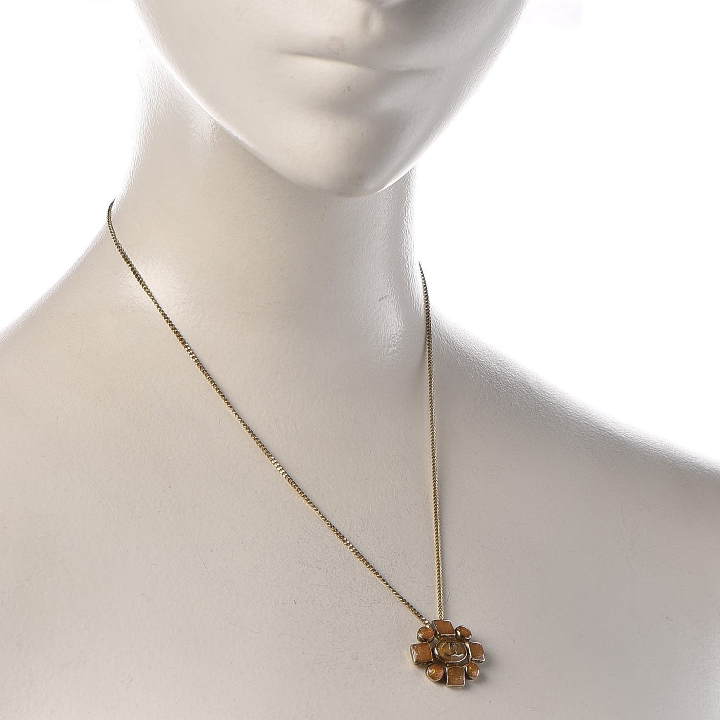 Gripoix Poured Glass Crystal CC Necklace Gold