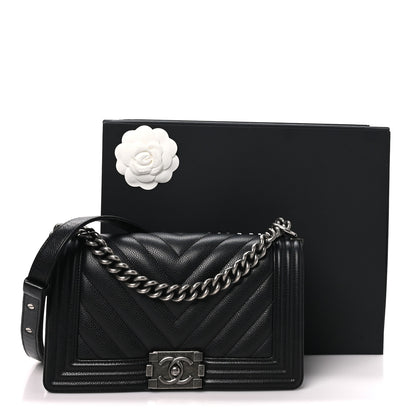 Chanel Caviar Chevron Quilted Medium Boy Flap Black 11 of 11