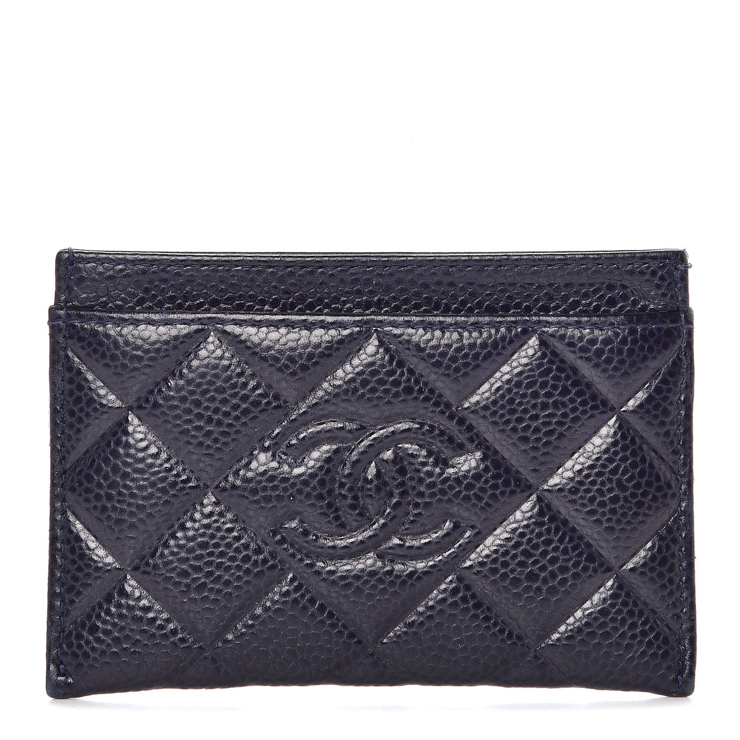 Caviar Quilted Diamond CC Card Holder Dark Navy