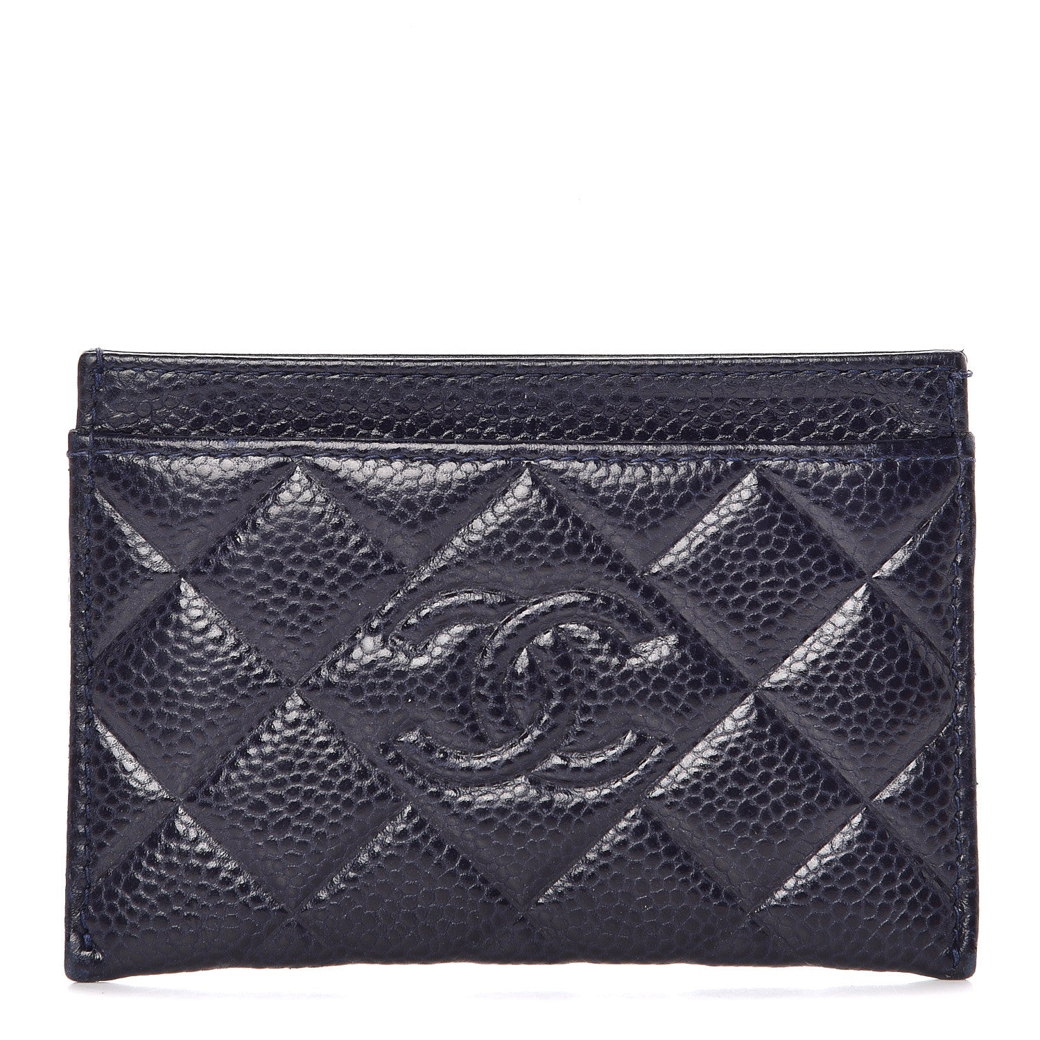 Chanel Caviar Quilted Diamond CC Card Holder Dark Navy 1 of 13