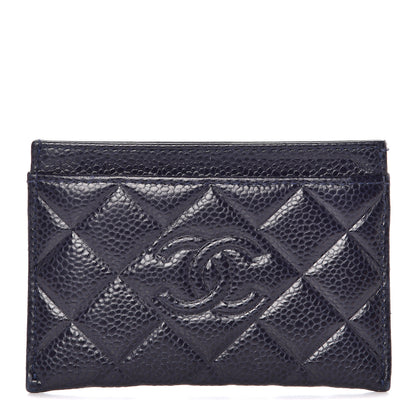 Chanel Caviar Quilted Diamond CC Card Holder Dark Navy 1 of 13