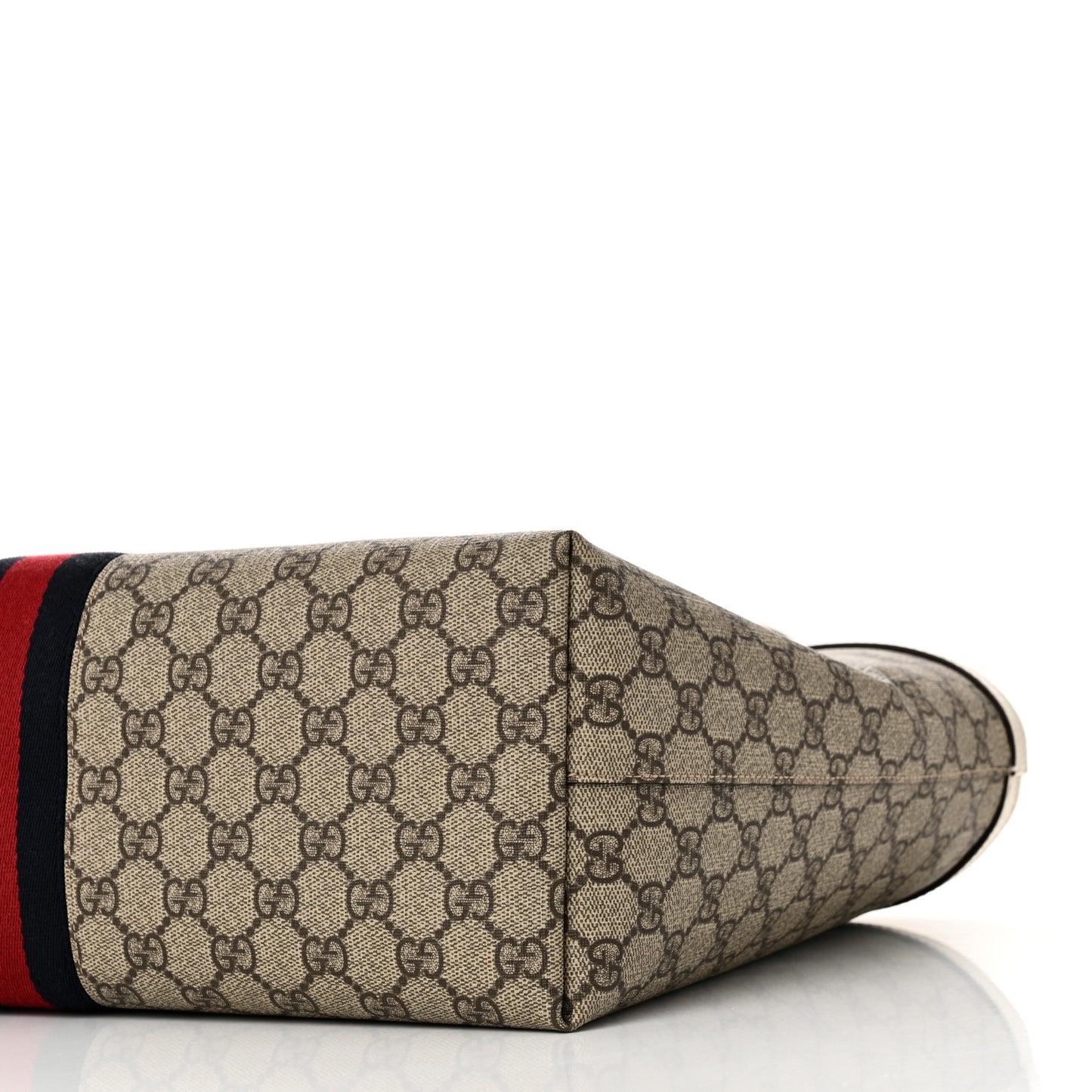 GG Supreme Monogram Textured Dollar Calfskin Web Medium Ophidia Shopping Tote Beige Ebony Mystic White