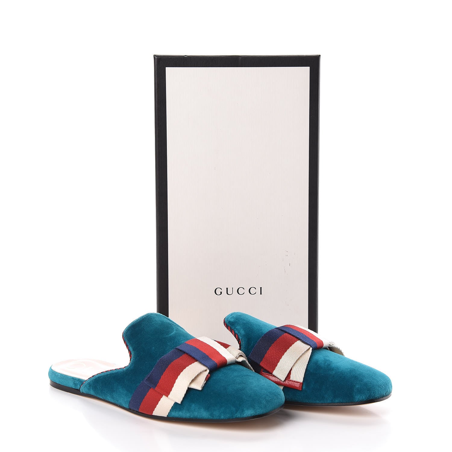 Gucci Softy Velvet Sylvie Bow Slippers 39.5 Pavone 7 of 7