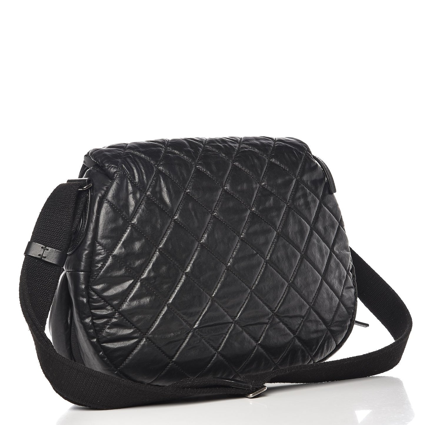 Coated Canvas Quilted Expandable Messenger Black