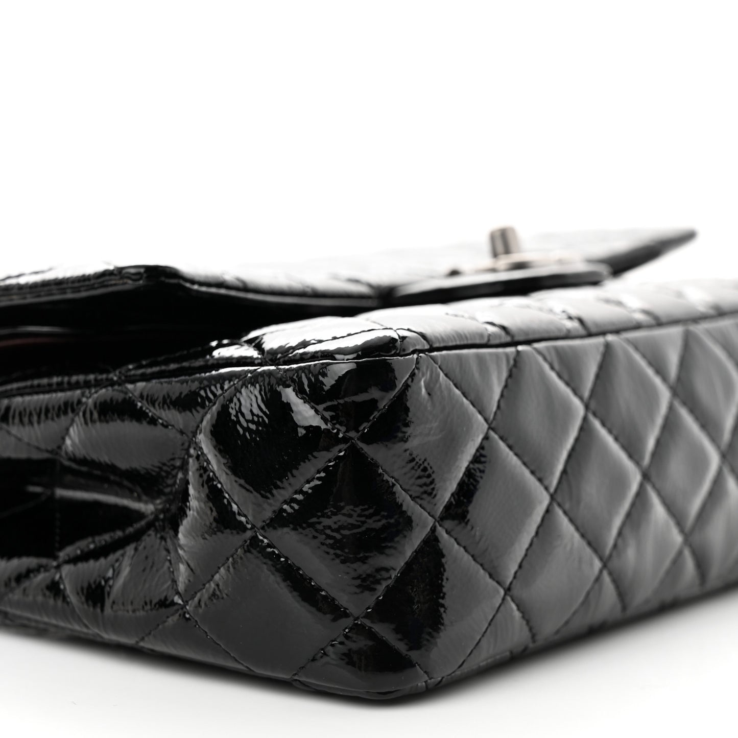 Crumpled Patent Quilted Medium Double Flap Black