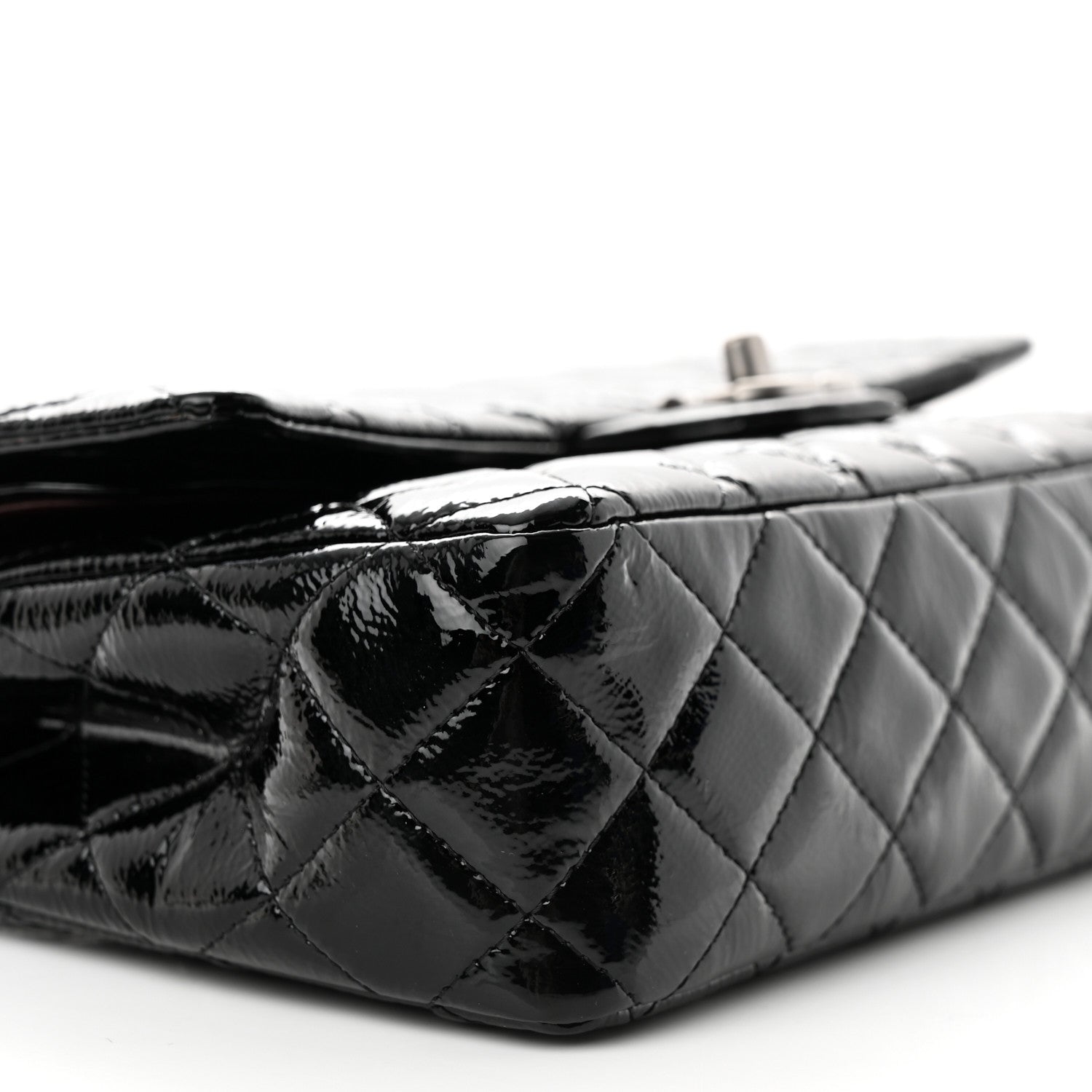 Chanel Crumpled Patent Quilted Medium Double Flap Black 9 of 14