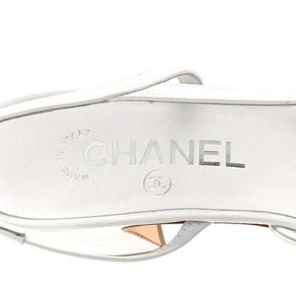 Chanel Patent Calfskin Cap Toe CC Slingback Pumps 38.5 White 7 of 8