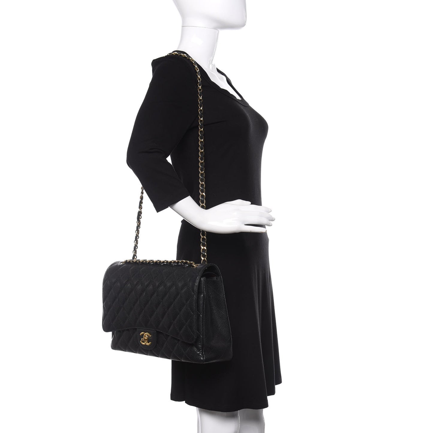 Caviar Quilted Maxi Double Flap Black
