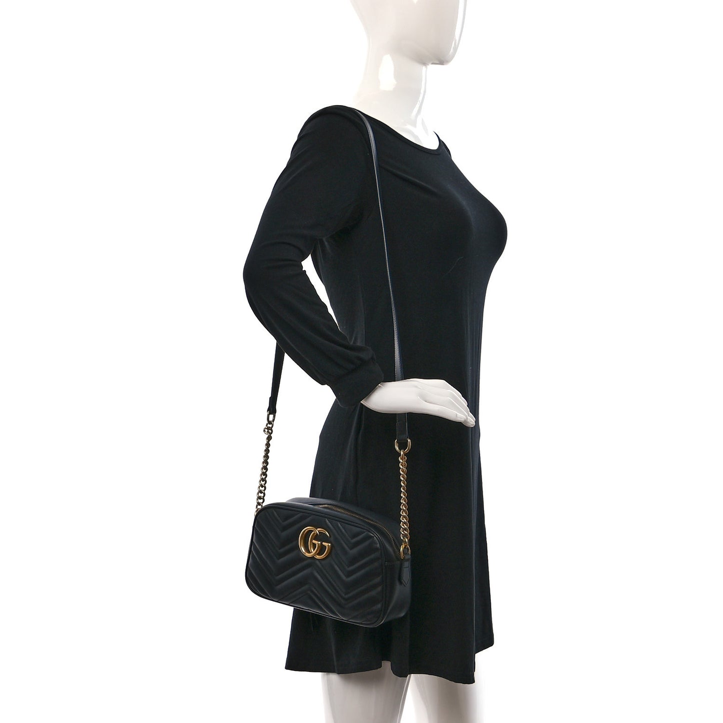 Calfskin Matelasse Small GG Marmont Chain Shoulder Bag Black
