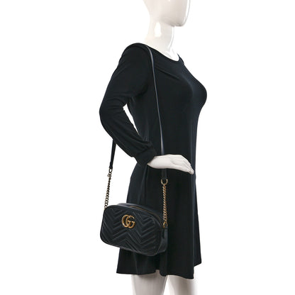 Gucci Calfskin Matelasse Small GG Marmont Chain Shoulder Bag Black 2 of 9