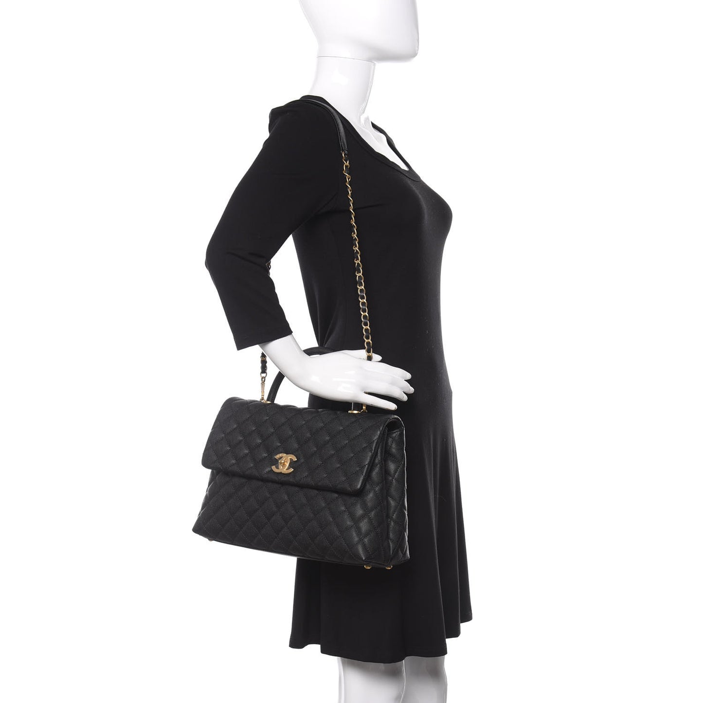 Caviar Quilted Medium Coco Handle Flap Black