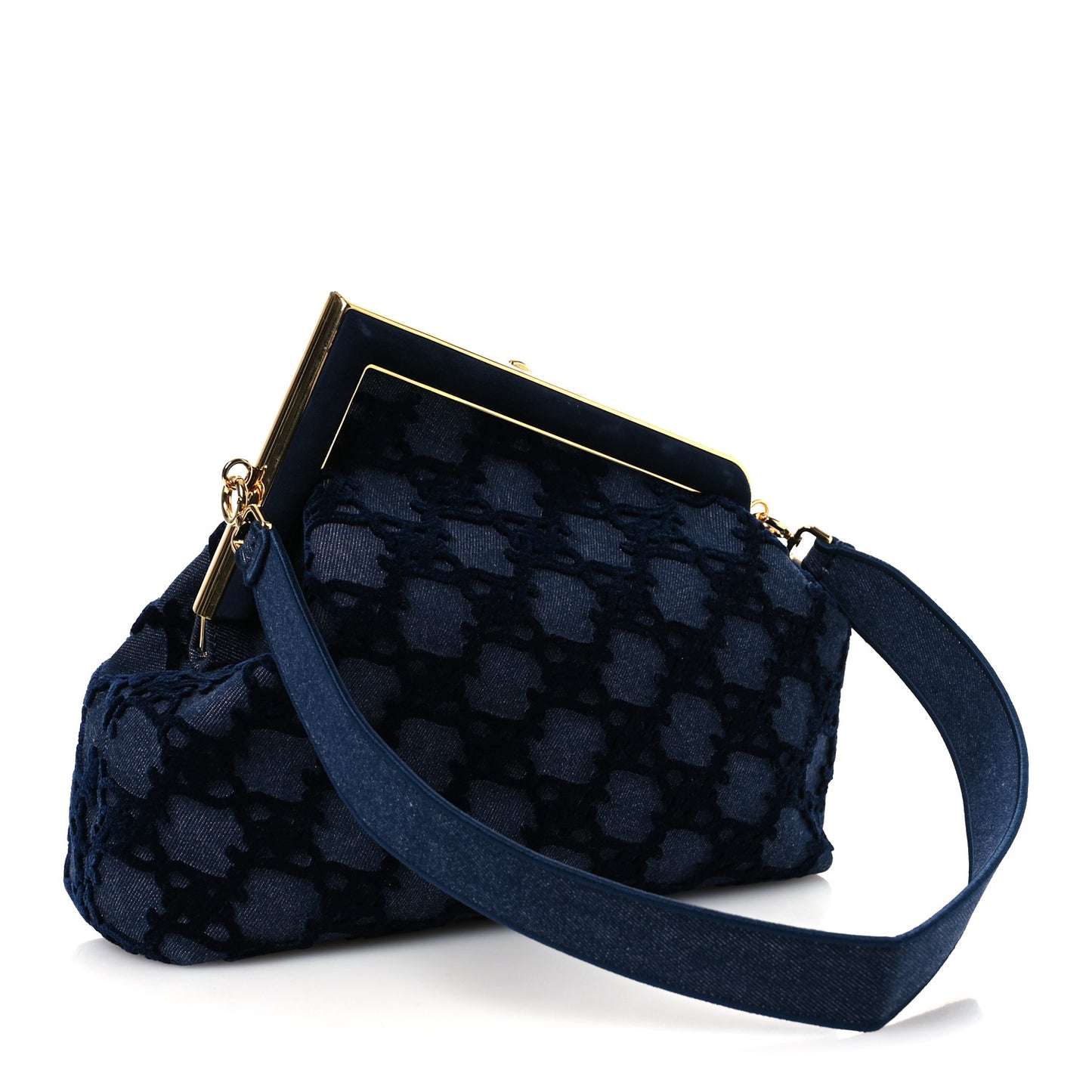 Denim Karligraphy Embroidered Medium Fendi First Blue