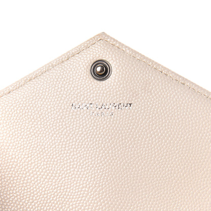 Saint Laurent Grain De Poudre Matelasse Chevron Monogram Envelope Chain Wallet Dove White 6 of 12