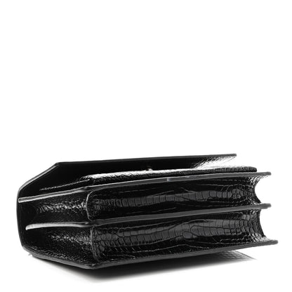 Saint Laurent Calfskin Crocodile Embossed Medium Monogram Sunset Black 4 of 9
