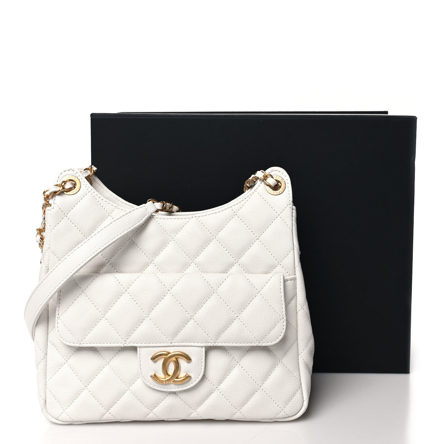 Chanel Caviar Quilted Wavy CC Hobo White 11 of 11