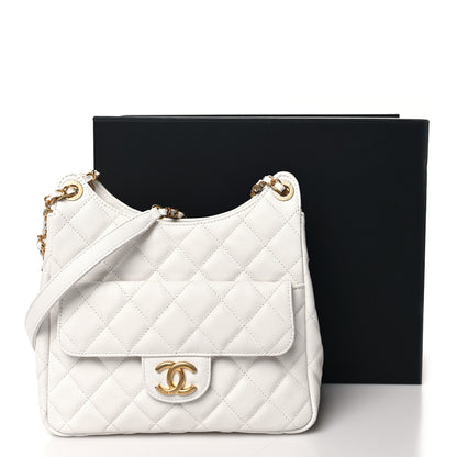 Chanel Caviar Quilted Wavy CC Hobo White 11 of 11