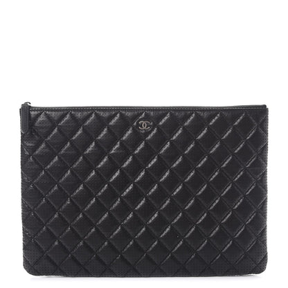 Chanel Perforated Lambskin Quilted Large Zip Pouch Black 1 of 9