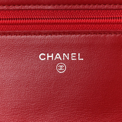 Chanel Lambskin Quilted Wallet On Chain WOC Red 6 of 11