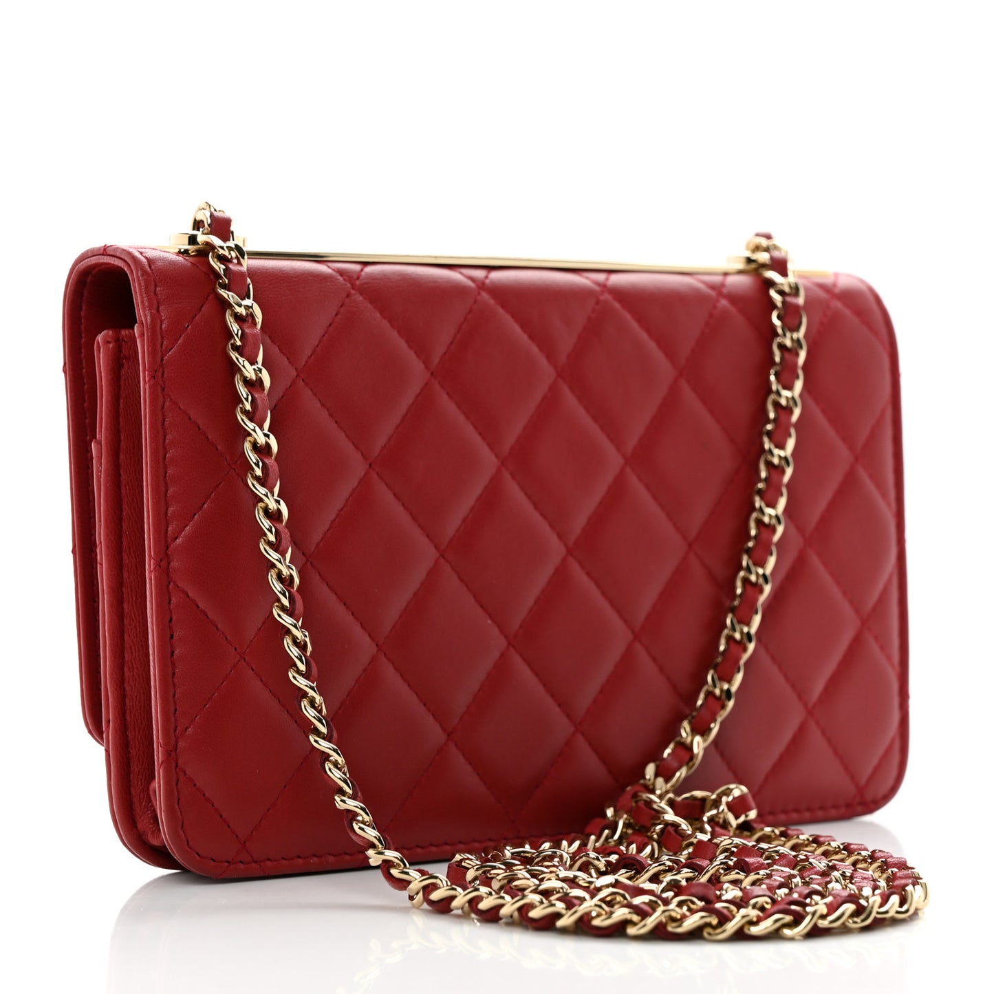 Lambskin Quilted Trendy CC Wallet On Chain WOC Red