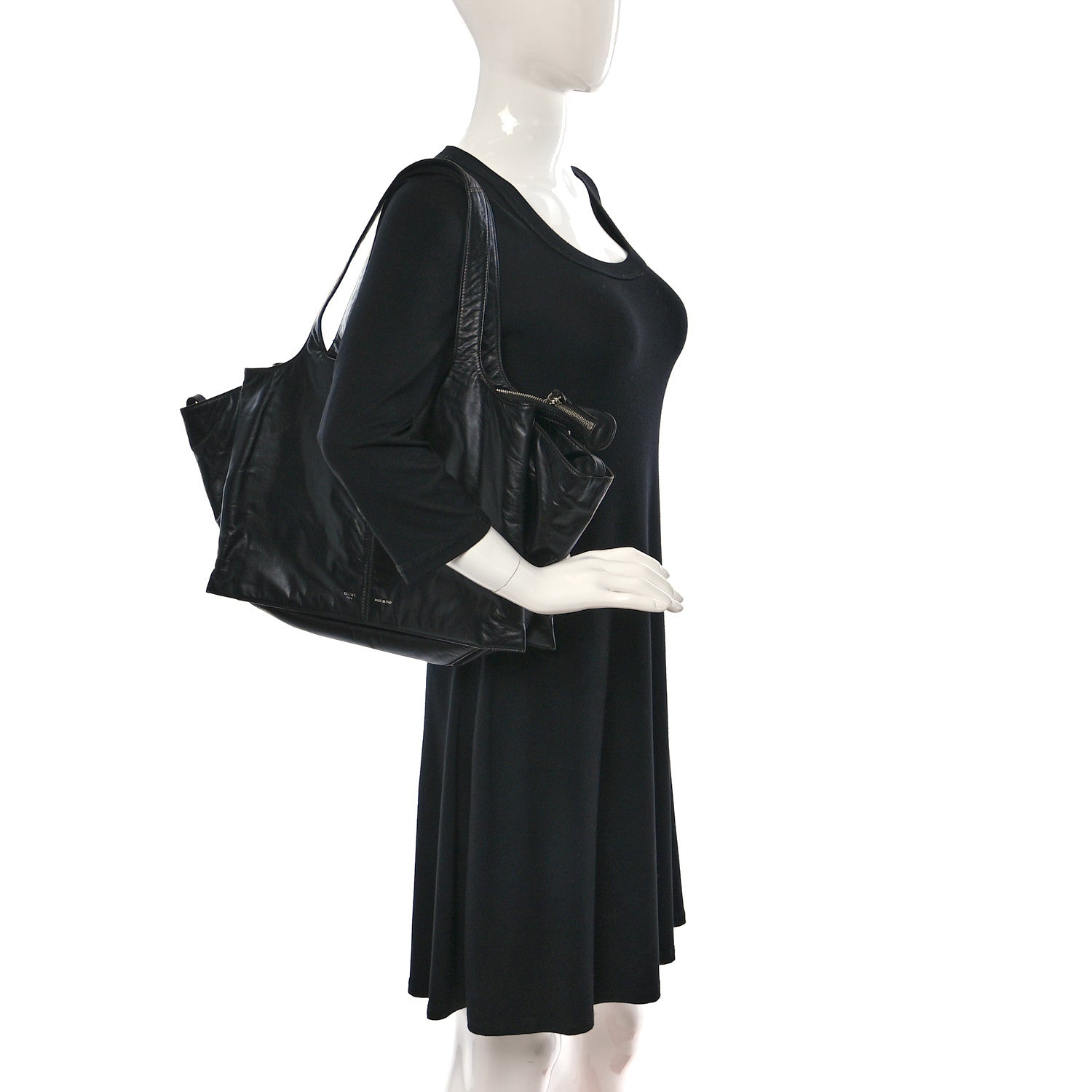 Celine Paperweight Calfskin Medium Tri-Fold Bag Black 2 of 9