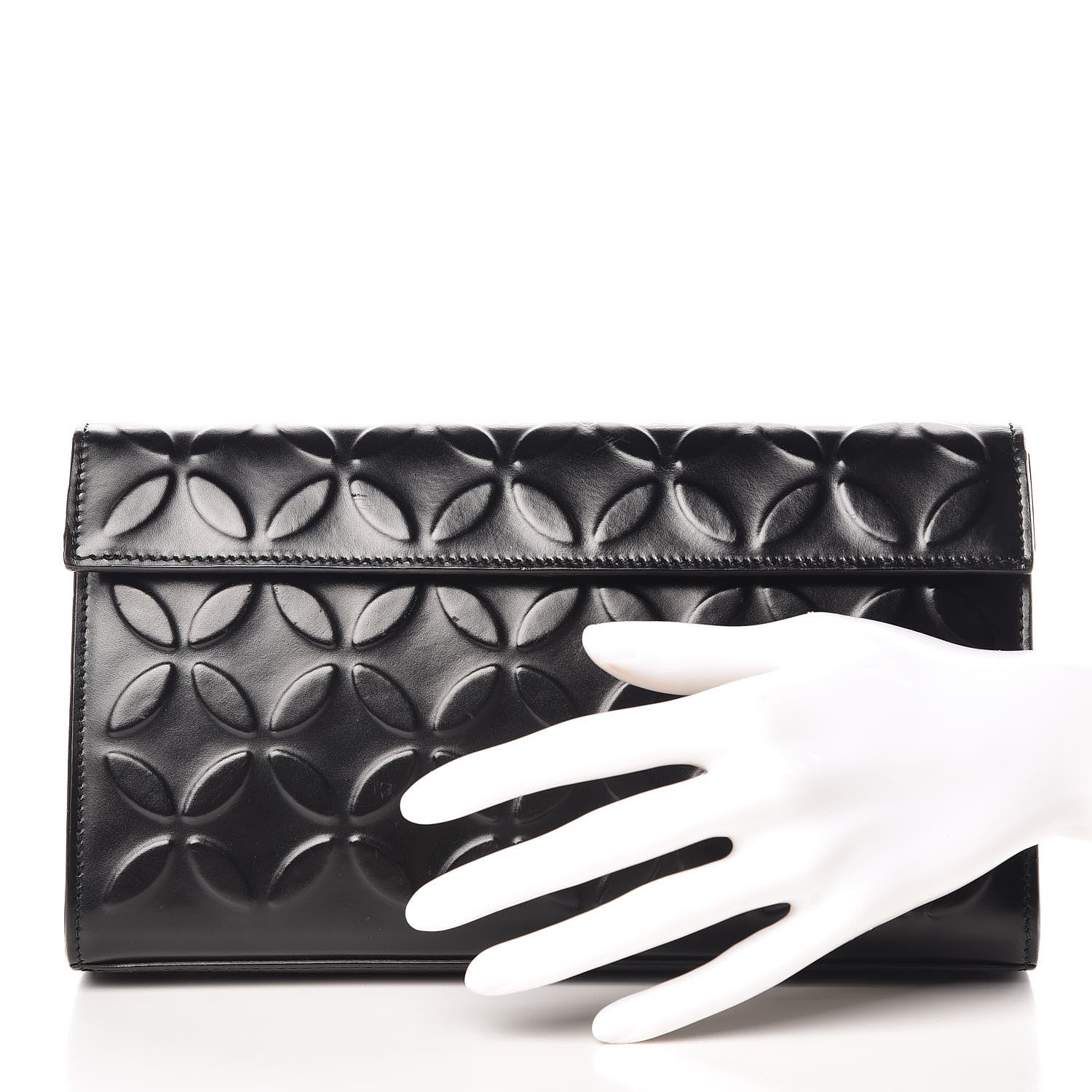 Alaia Calfskin Relief Grande Petale Pochette Clutch Black 2 of 9