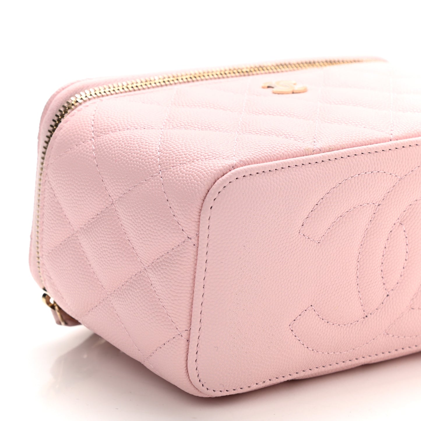 Caviar Quilted Small Vanity Case With Chain Light Pink