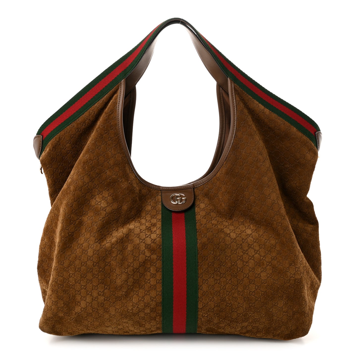 Suede GG Monogram Web Large Giglio Tote Brown