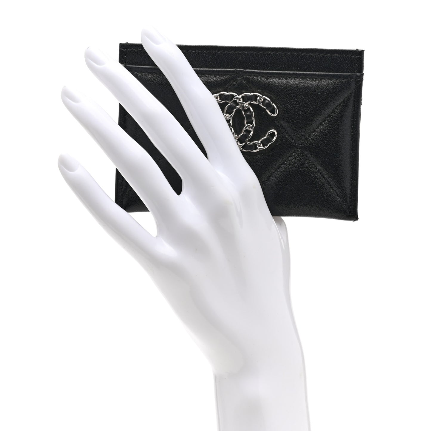 Lambskin Quilted Chanel 19 Card Holder Black