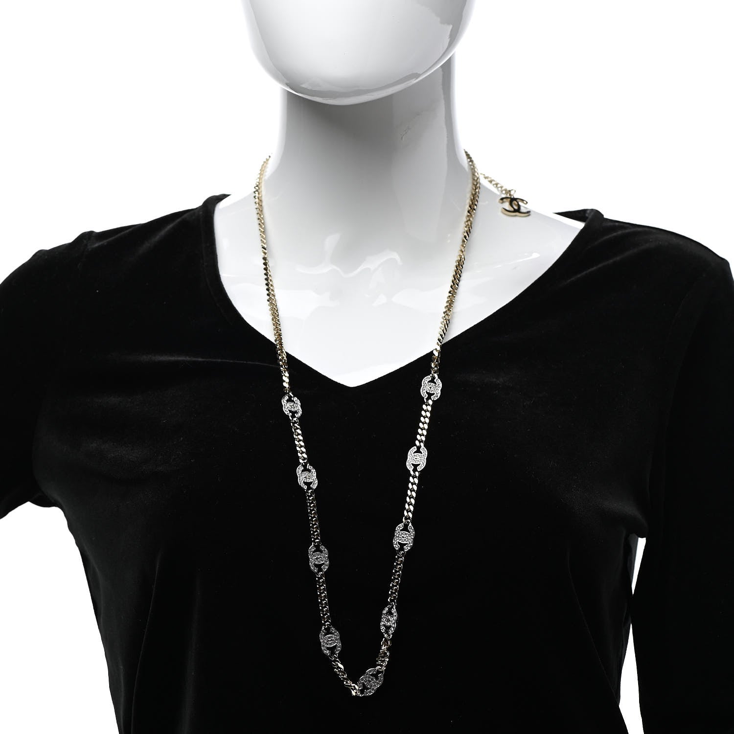 Chanel Crystal Chain CC Necklace Gold Silver 2 of 7