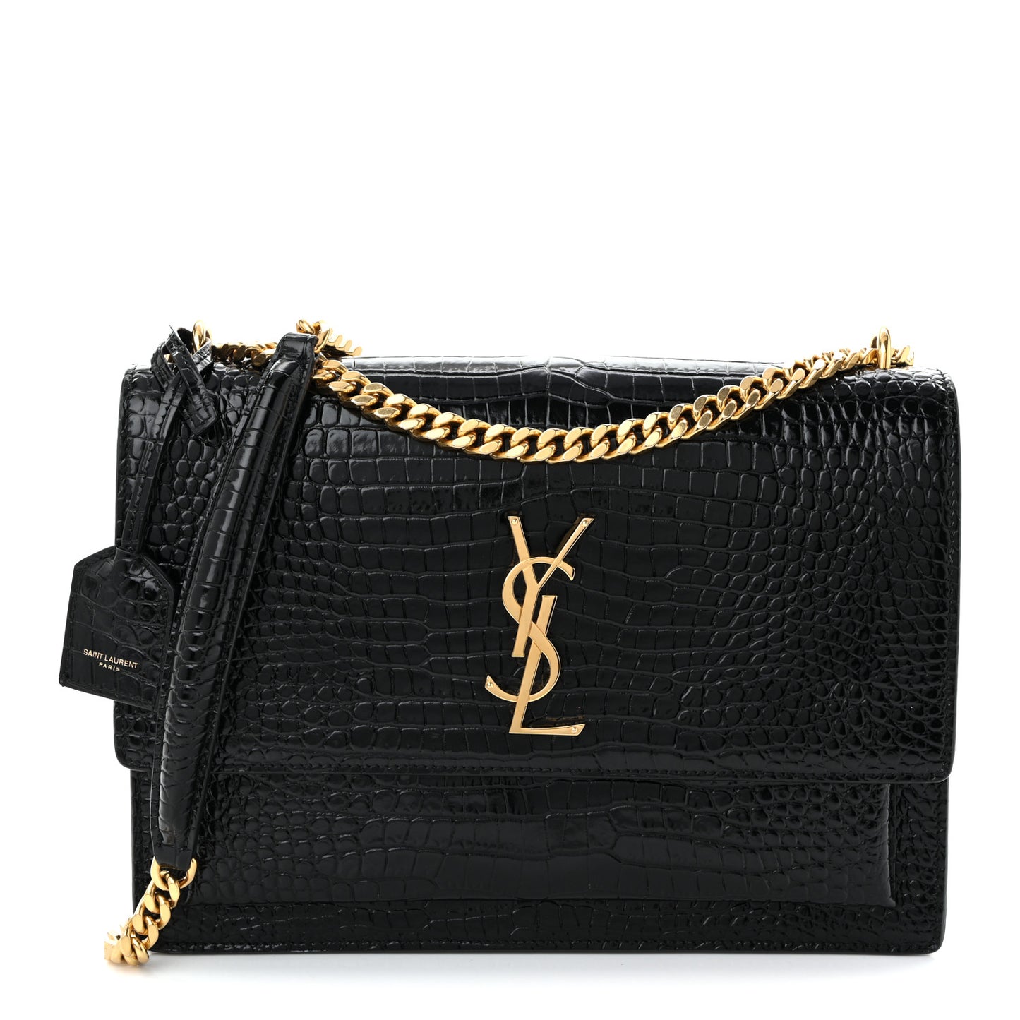 Calfskin Crocodile Embossed Large Monogram Sunset Black
