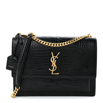 Saint Laurent Calfskin Crocodile Embossed Large Monogram Sunset Black 1 of 10