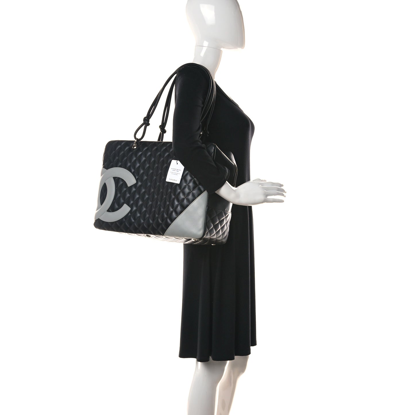 Calfskin Quilted Jumbo Cambon Bowler Black White