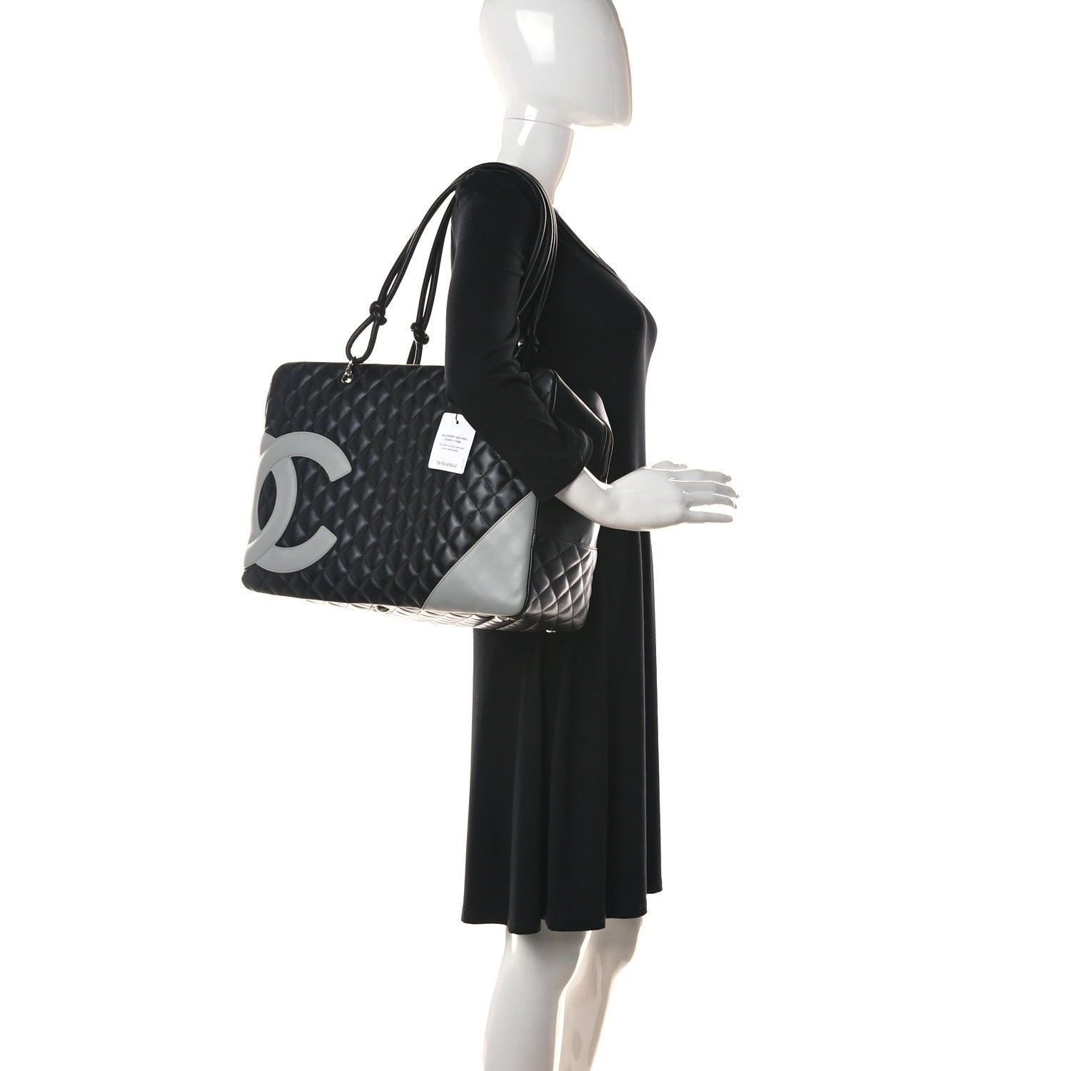 Chanel Calfskin Quilted Jumbo Cambon Bowler Black White 2 of 10