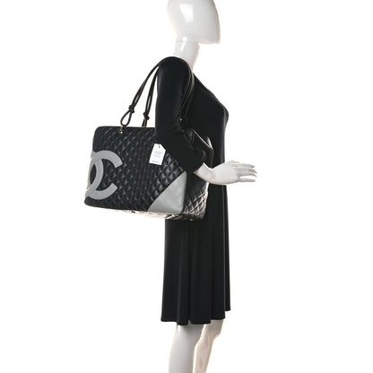 Chanel Calfskin Quilted Jumbo Cambon Bowler Black White 2 of 10