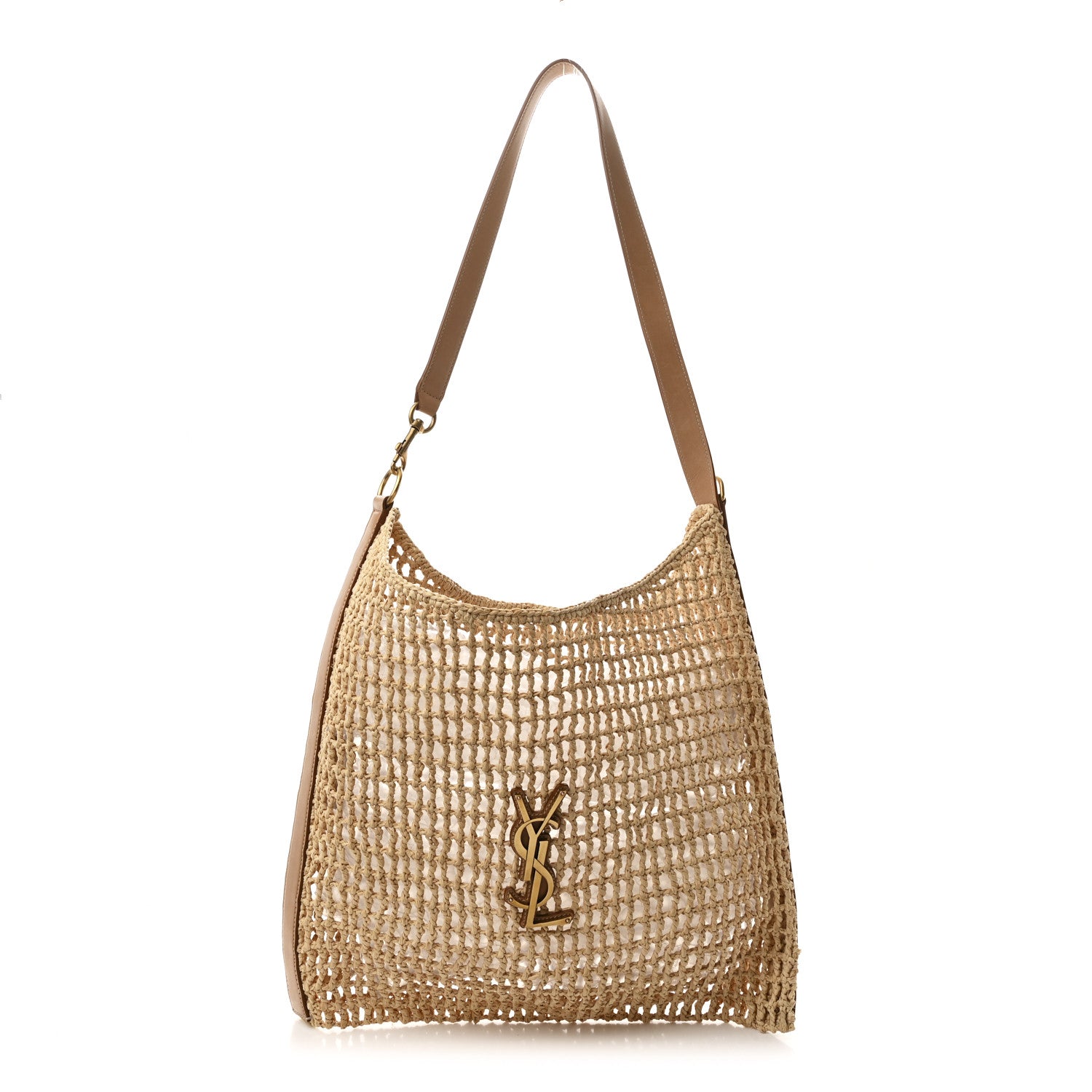Saint Laurent Raffia Calfskin Oxalis Shoulder Bag Naturale Vintage Brown 1 of 10