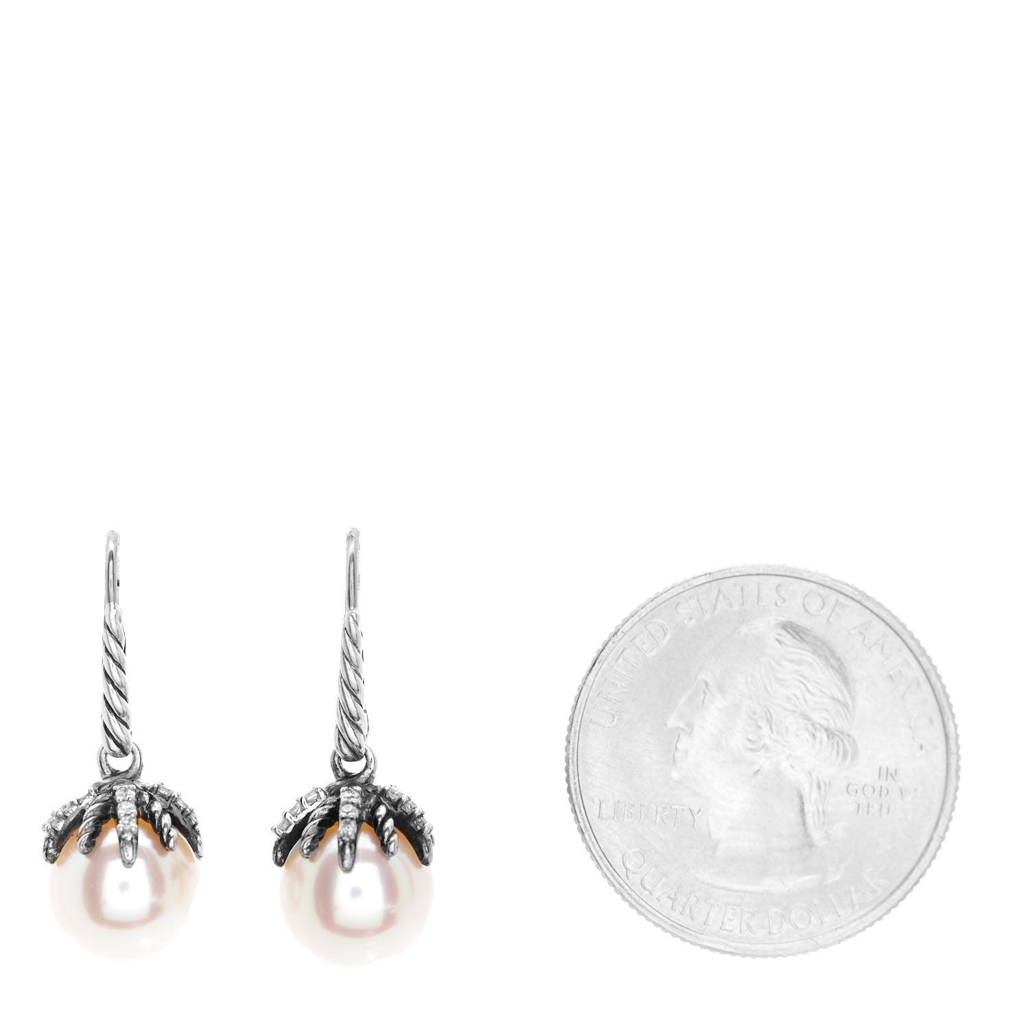 David Yurman Sterling Silver Diamond 9.5mm Pearl Starburst Drop Earrings 2 of 4