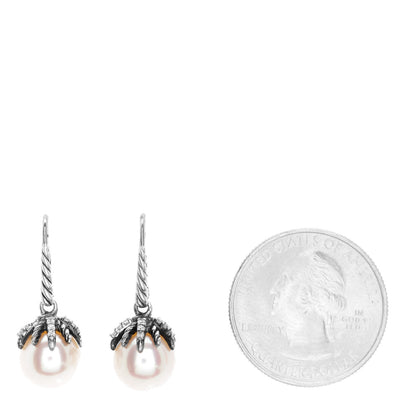 David Yurman Sterling Silver Diamond 9.5mm Pearl Starburst Drop Earrings 2 of 4