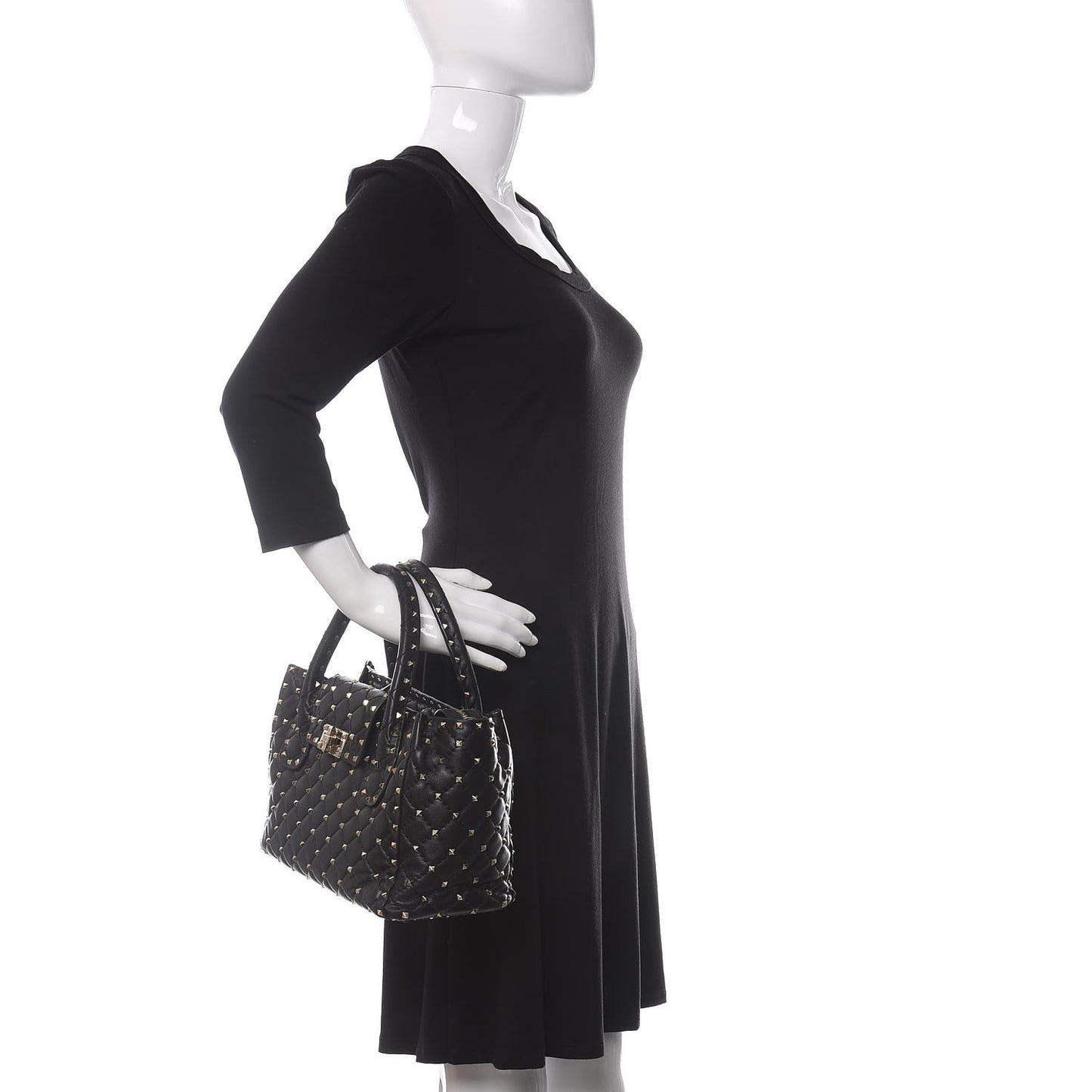 Nappa Rockstud Spike Double Handle Tote Black
