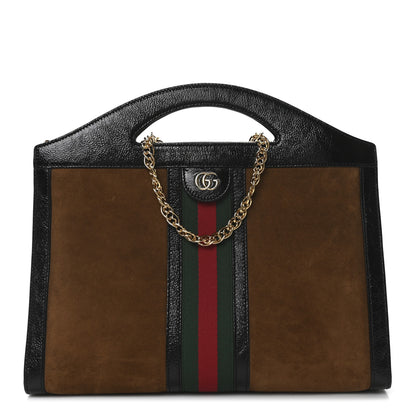Gucci Suede Patent GG Web Medium Ophidia Top Handle Chain Nocciola Black 1 of 10