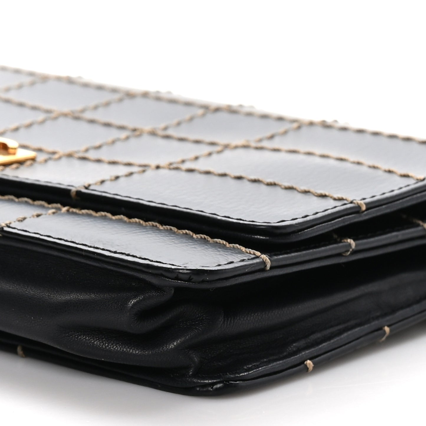 Calfskin Stitched Square Quilted Wallet On Chain WOC Black