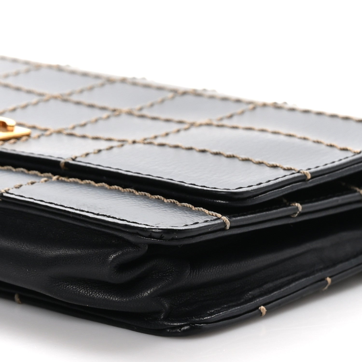 Chanel Calfskin Stitched Square Quilted Wallet On Chain WOC Black 9 of 9