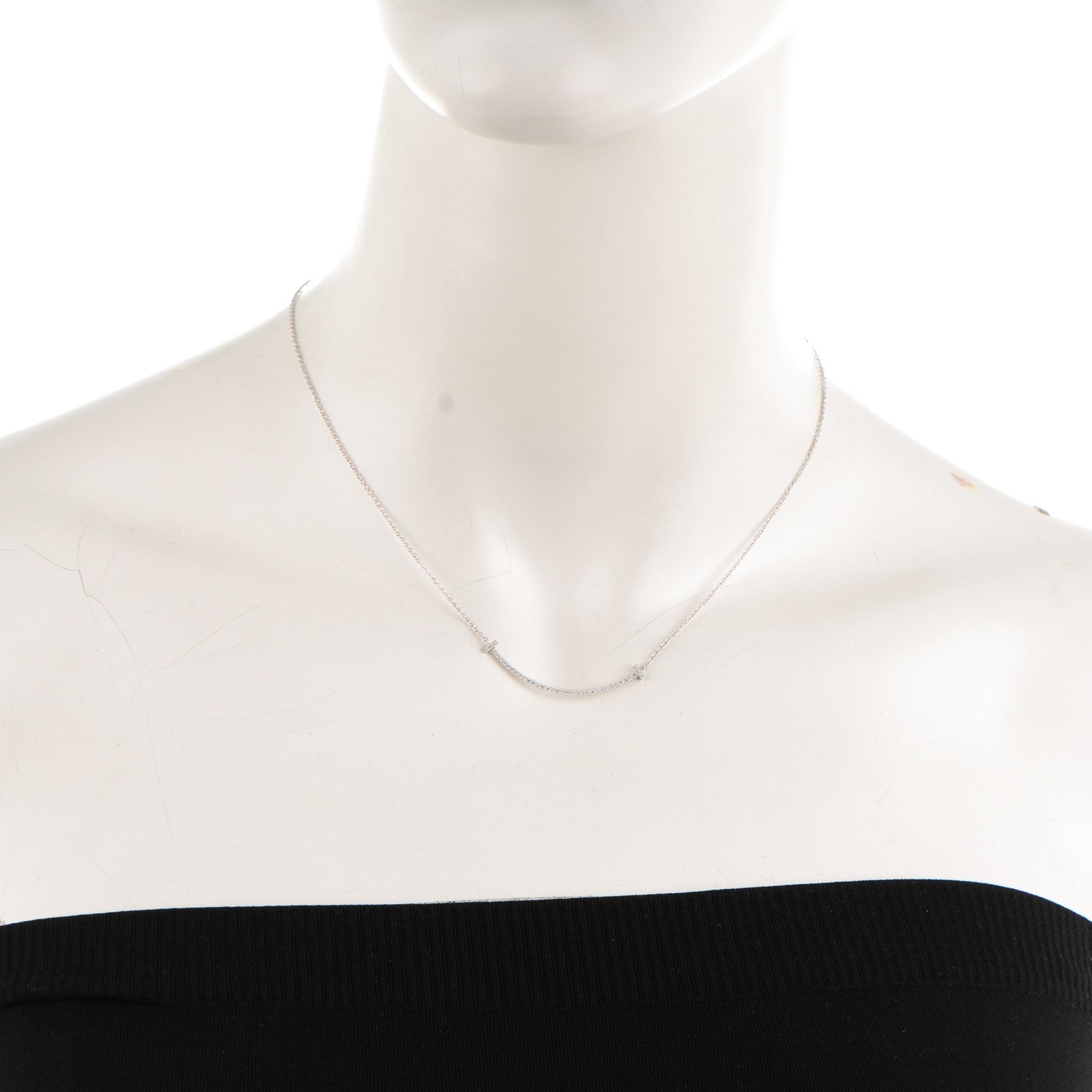 Tiffany 18K White Gold Diamond Small T Smile Pendant Necklace 2 of 6