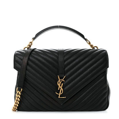 Saint Laurent Sheepskin Matelasse Chevron Monogram Large College Satchel Black 1 of 13