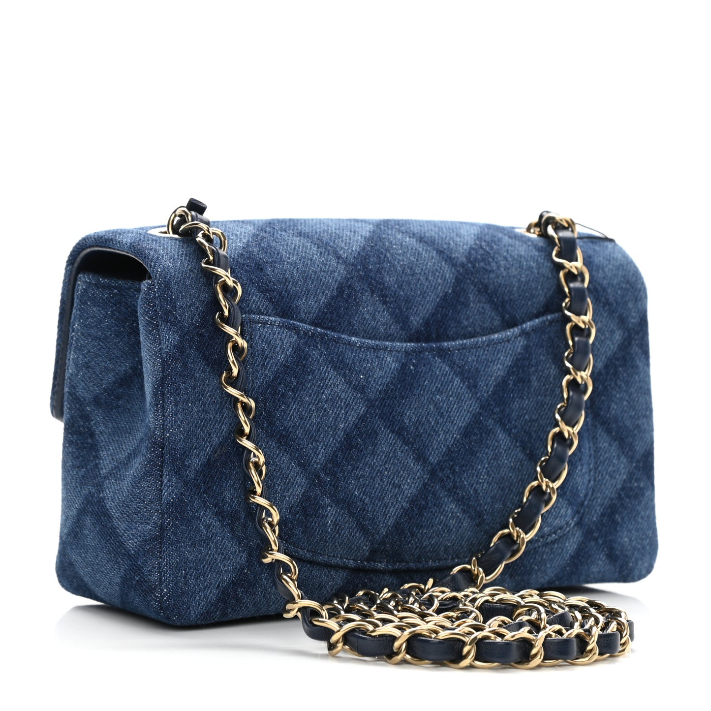 Printed Denim Quilted Mini Rectangular Flap Dark Blue